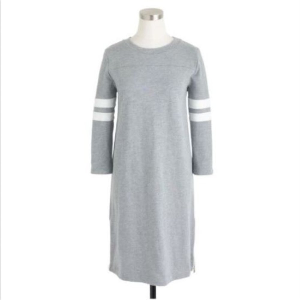 J Crew Varsity Dress Large Gray White Hem Zippers